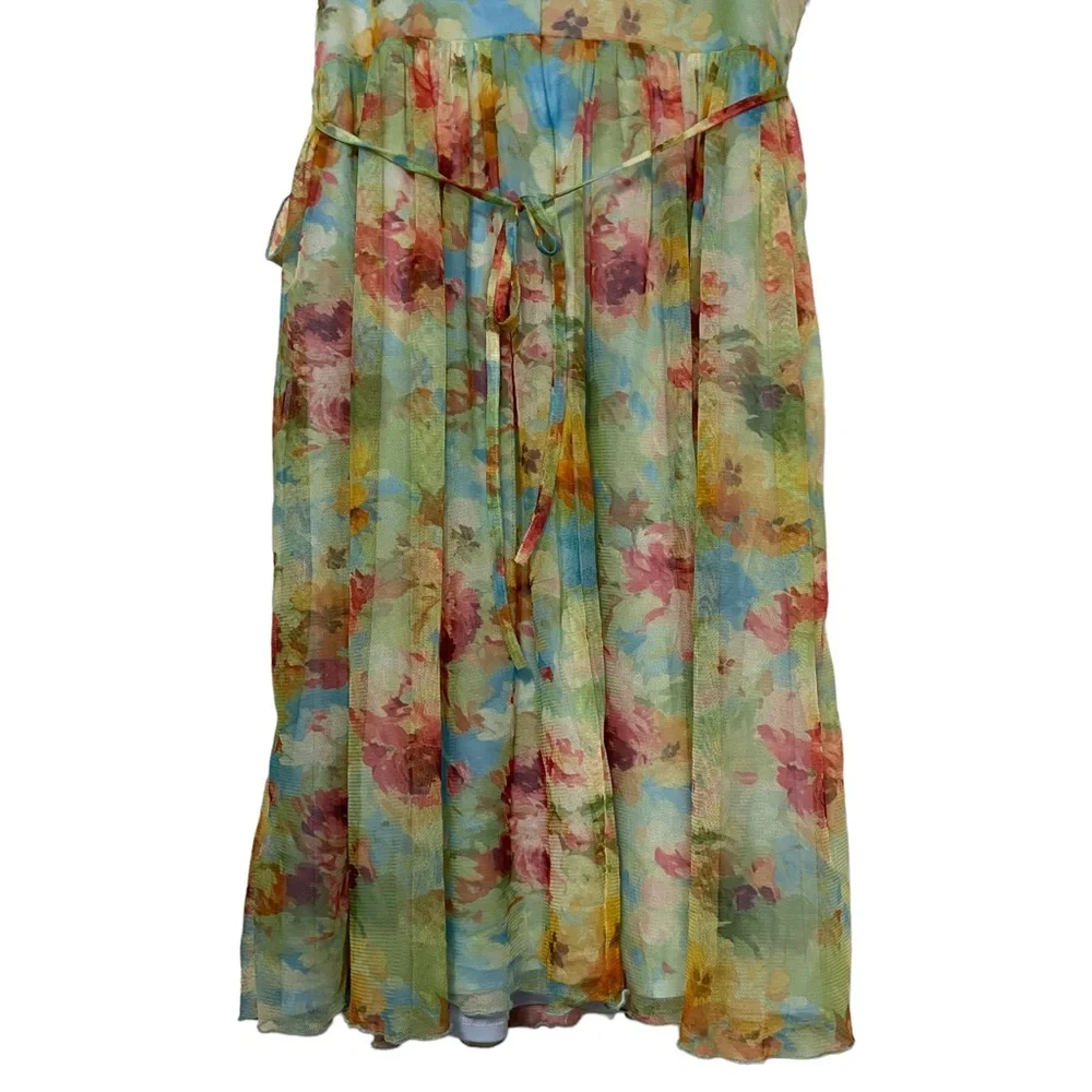 Vintage Floral Chiffon Bonnie Jean Sleeveless Dress Cottage Union Made in USA